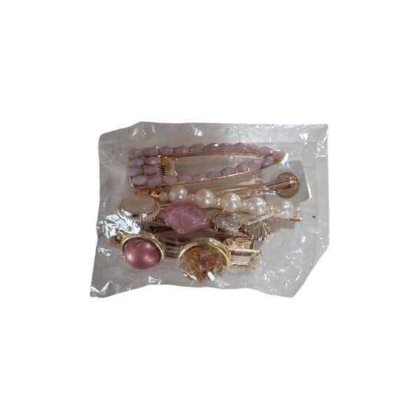 Women's Hair Clips Set of 5‎ Pink Gold Gems - Brand New - Picture 1 of 2